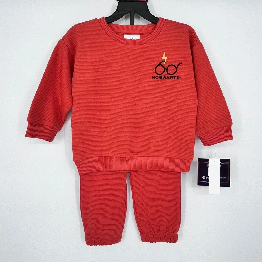 Harry Potter Sweatshirt Joggers Set‎ Kids 24M Red Ribbed Hogwarts Hedwig NEW